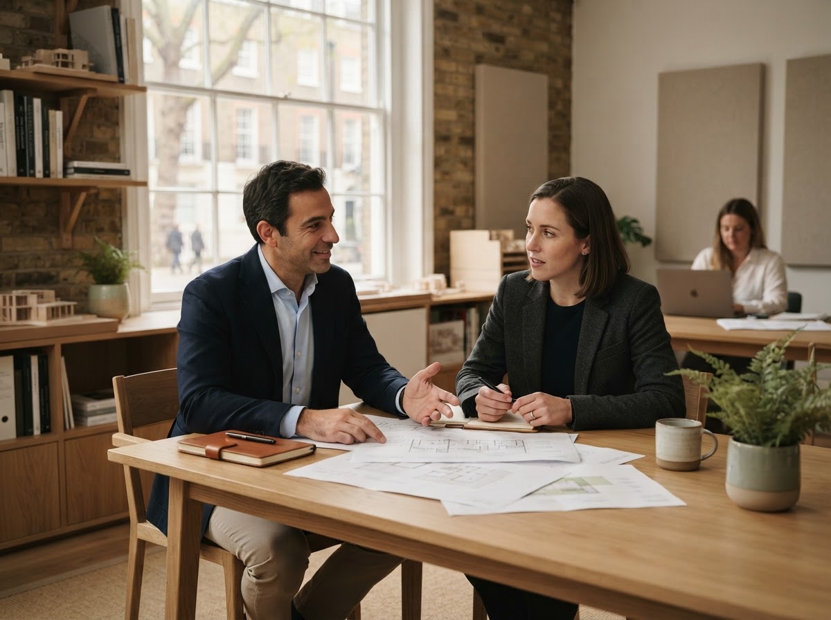 Alessandro Sciaraffa team member discussing risk analysis with a client